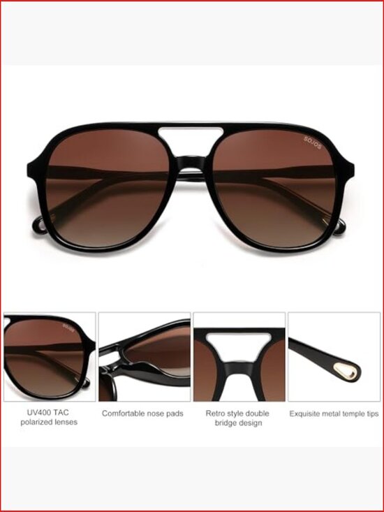 Retro Polarized Aviator Sunglasses, UV400 Protection, Square Frame main image 5